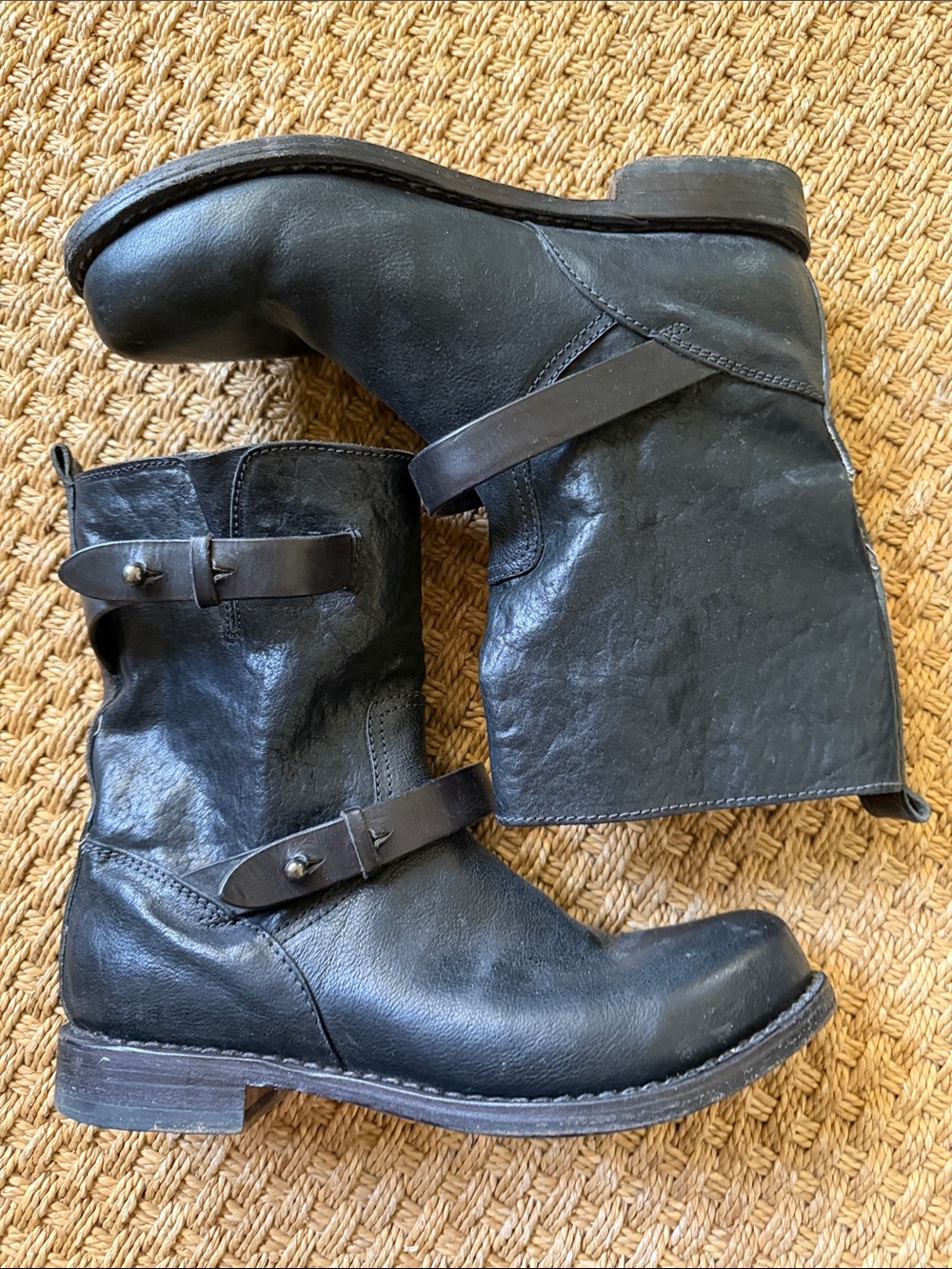 rag & bone Black Leather Buckle Combat Boots